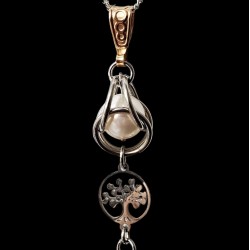 Collier ARBRE DE VIE et perle BLANCHE en cage Swarovski avec détail OR ROSE